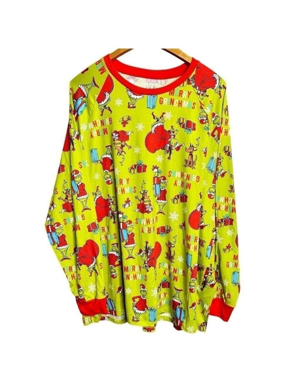 Dr. Seus Merry Grinchmas Christmas Green & Red Long Sleeve Pajama Top Women’s 2X